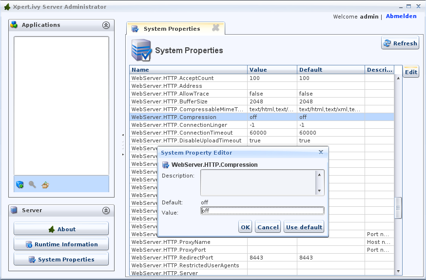 System Properties in the Ivy Administrator